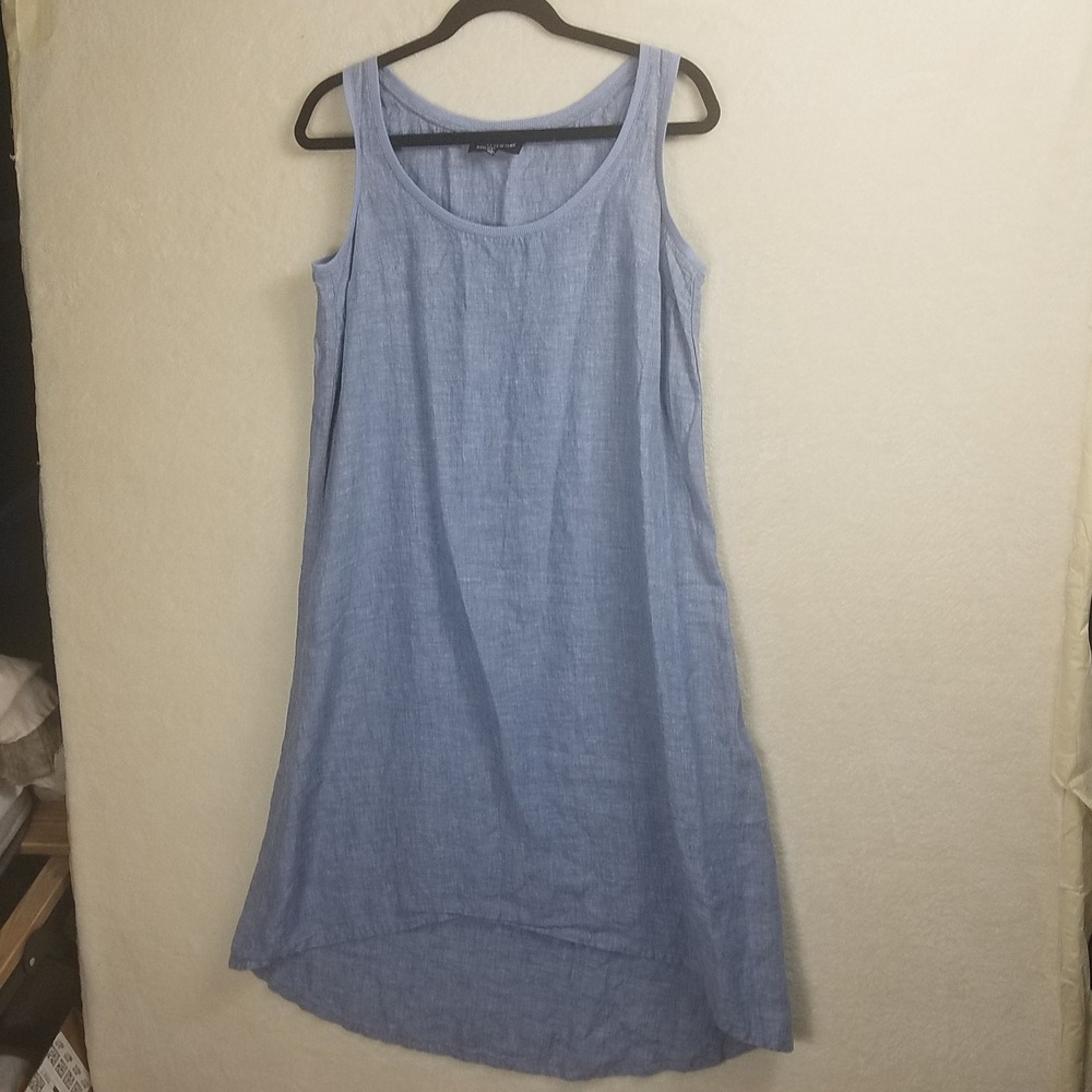 Jones New York Signature Tank Dress Women 6 Blue Excellent High Low Linen Blend